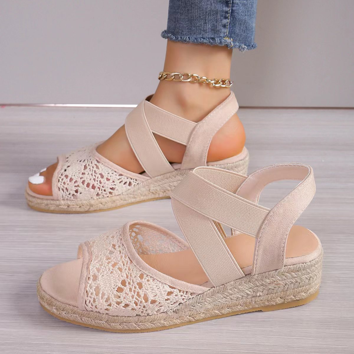 Title 7, Sandalias caladas de encaje de verano para muje...
