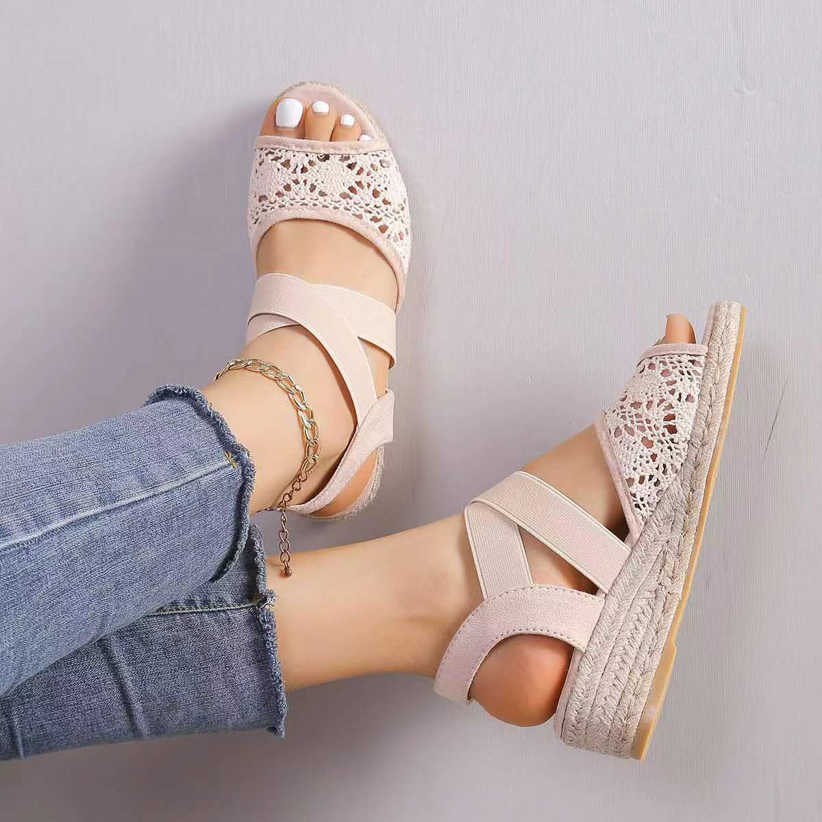 Title 6, Sandalias caladas de encaje de verano para muje...