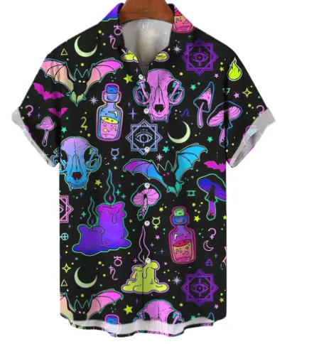 Men's 3D Printed Shirt Nightclub Graffiti Style Hawaiian Polyester Dark Casual Shirt