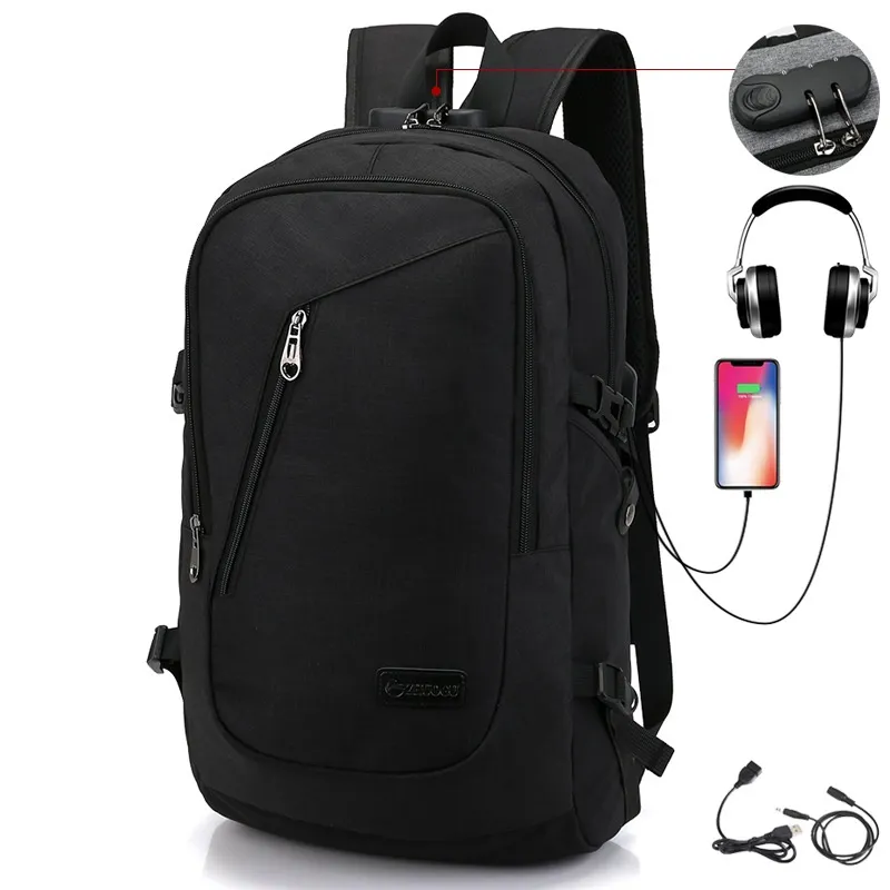 Student Backpack Usb Charging Teenagers - Black