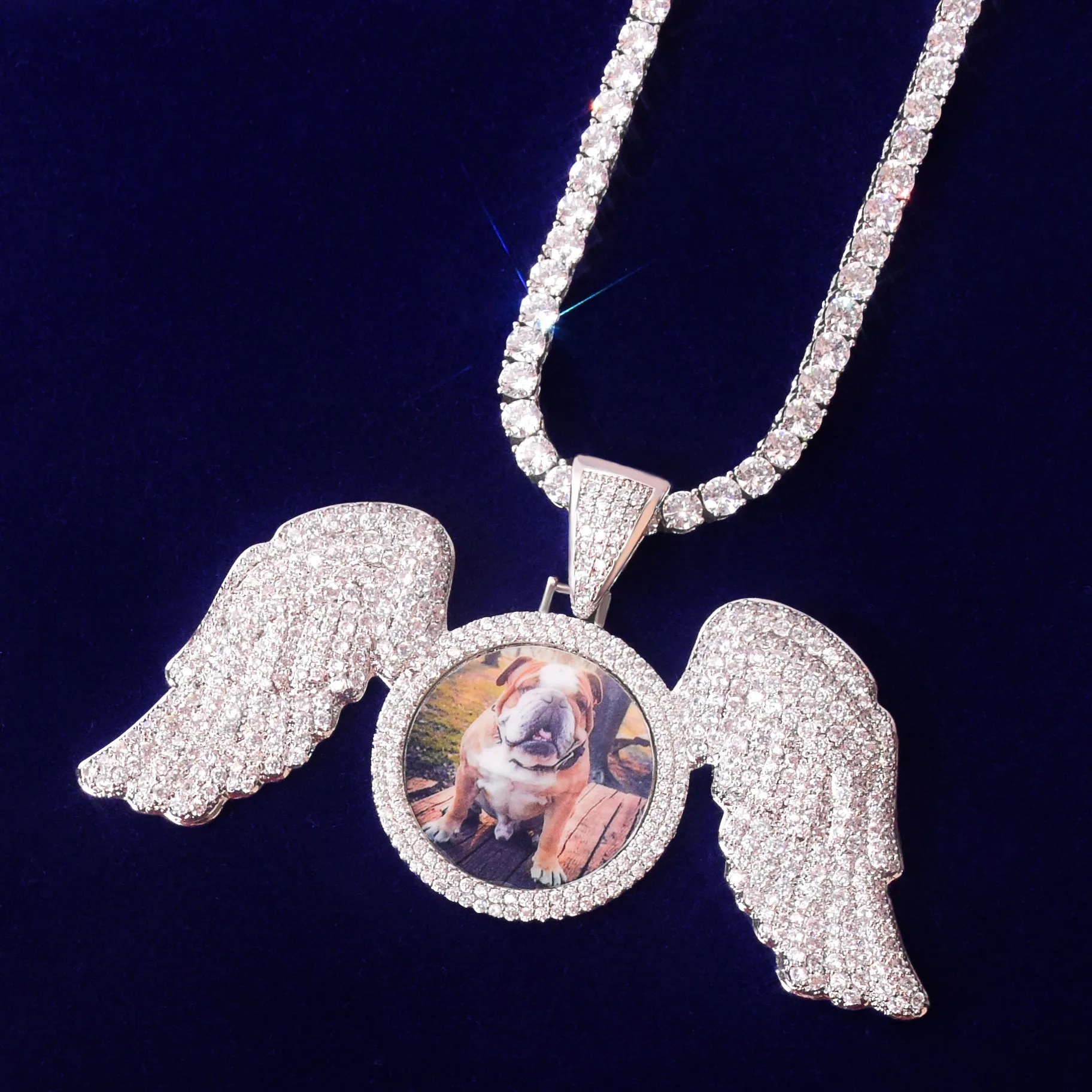 Large Winged Round Photo Copper Hip Hop Photo Frame Pendant Necklace ...