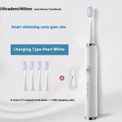 Household Rechargeable Soft Bristle Waterproof Electric Toothbrush - White Charging 5 Gear 5 Head - View 1