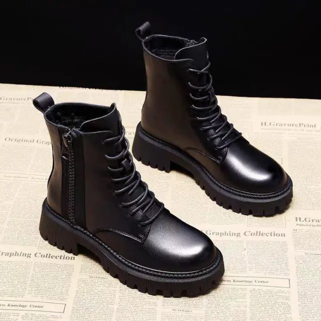 Velvet Motorcycle Internet Celebrity Girl Short Boots Black - Shop at LoveMi