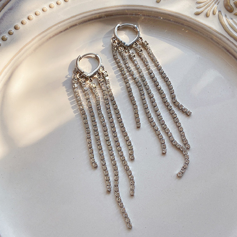 Diamond Tassel Earrings Girl Atmospheric Long