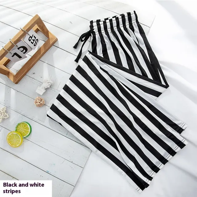 Women's Fashionable Loose Vertical Stripes Slimming Casual Wide leg Pants Black And White Stripes - Shop at LoveMi