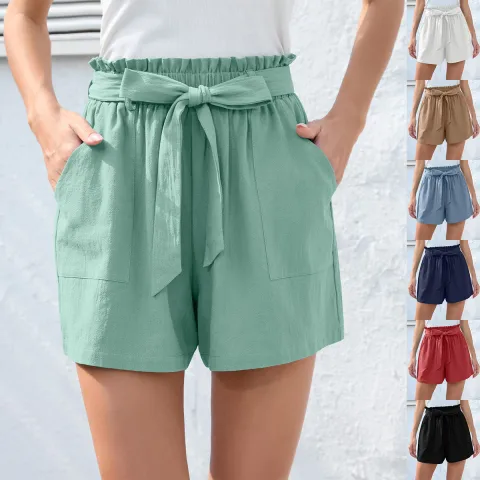 Fashion Ruffle Bow Waist Tie Shorts Summer Beach Pants