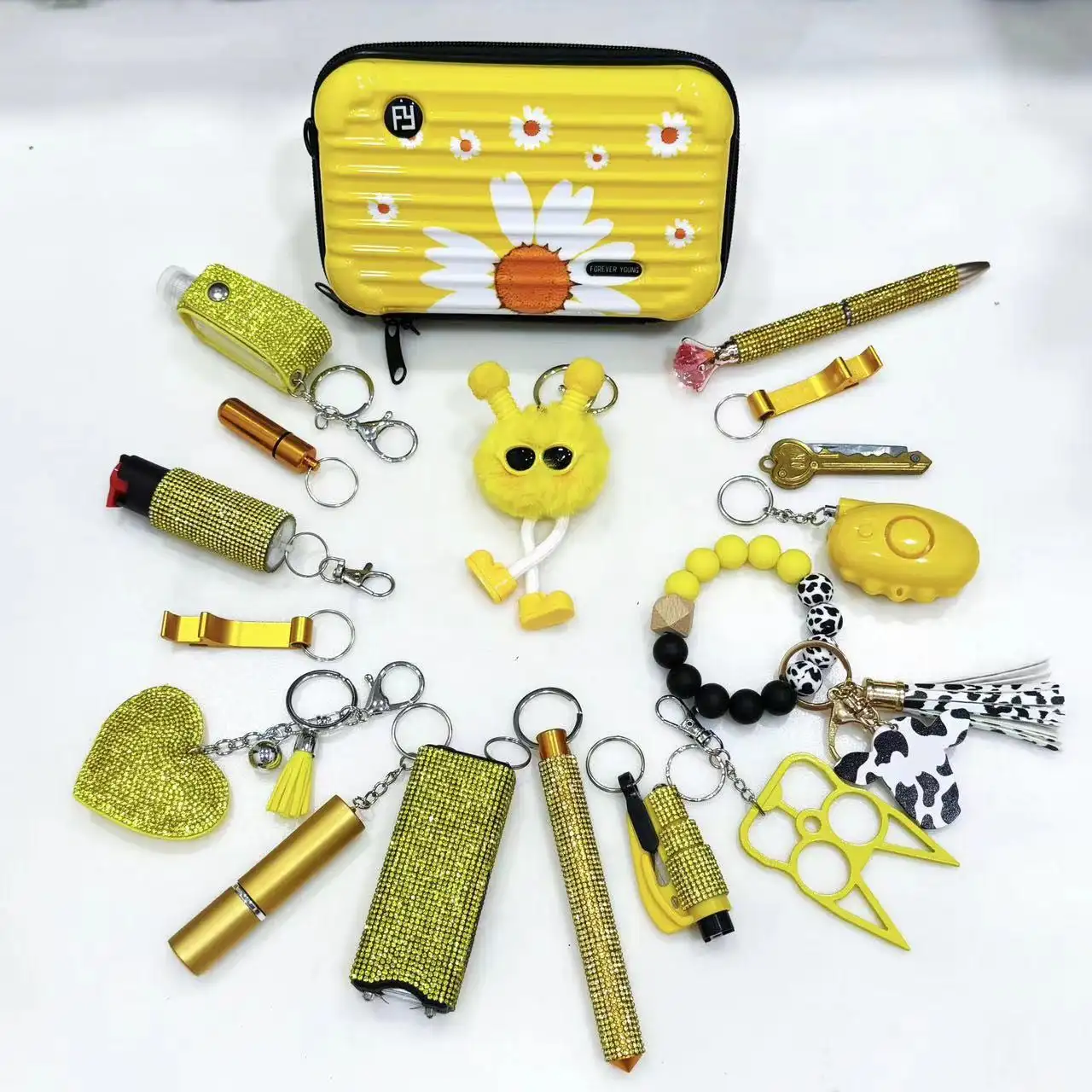 Yellow Flower Keychain Set