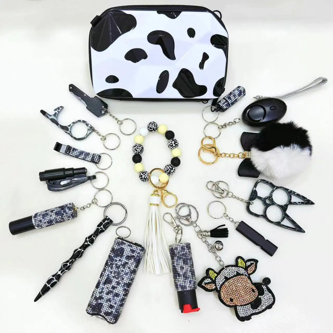 Black And White Cow Keychain Set