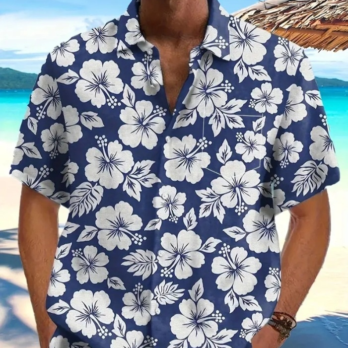 Hawaiian Style Beach Shirt Short Sleeve Lapel Print Casual Shirt ...