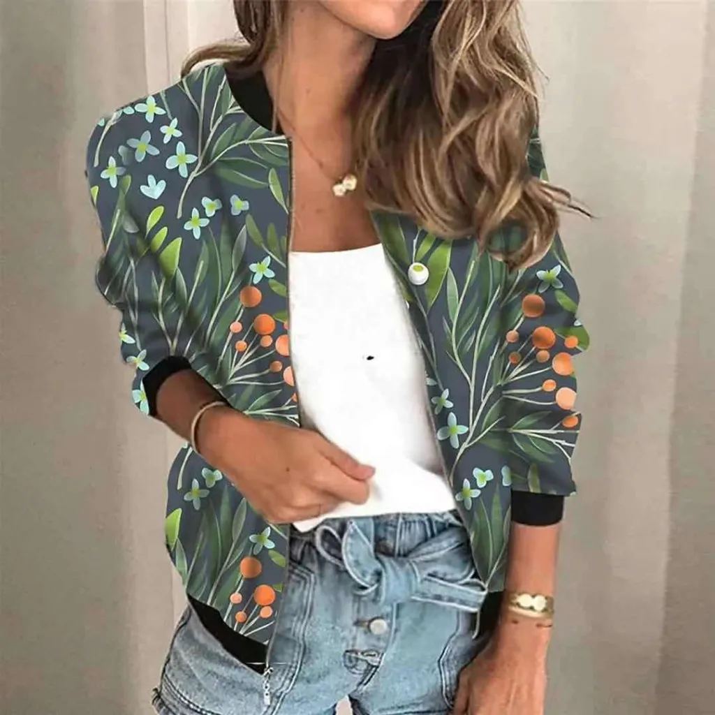 New Loose Stand Collar Cardigan Print Coat Women's Clothing - Color 5