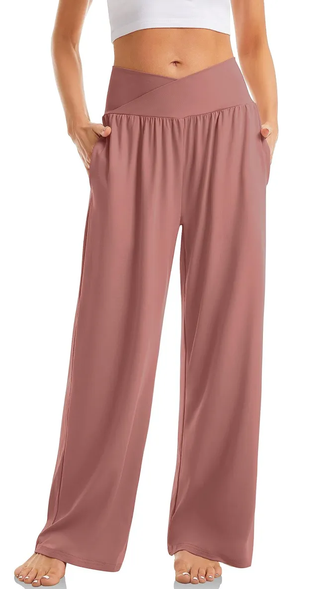 Women's Cross Waist Yoga Pants Loose Trousers Sports Pants M Rouge Color - Shop at LoveMi