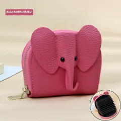 Leather Organ Card Holder Bags Creative Elephant Zipper Wallet Fashion Bag - Rose - View 1