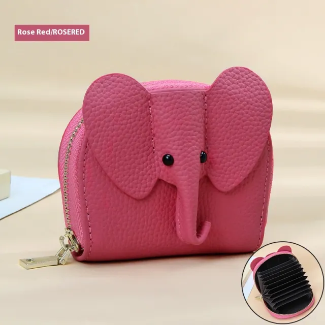 Leather Organ Card Holder Bags Creative Elephant Zipper Wallet Fashion Bag Rose - Shop at LoveMi