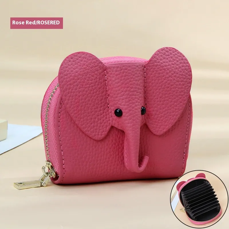 Leather Organ Card Holder Bags Creative Elephant Zipper Wallet Fashion Bag - Rose