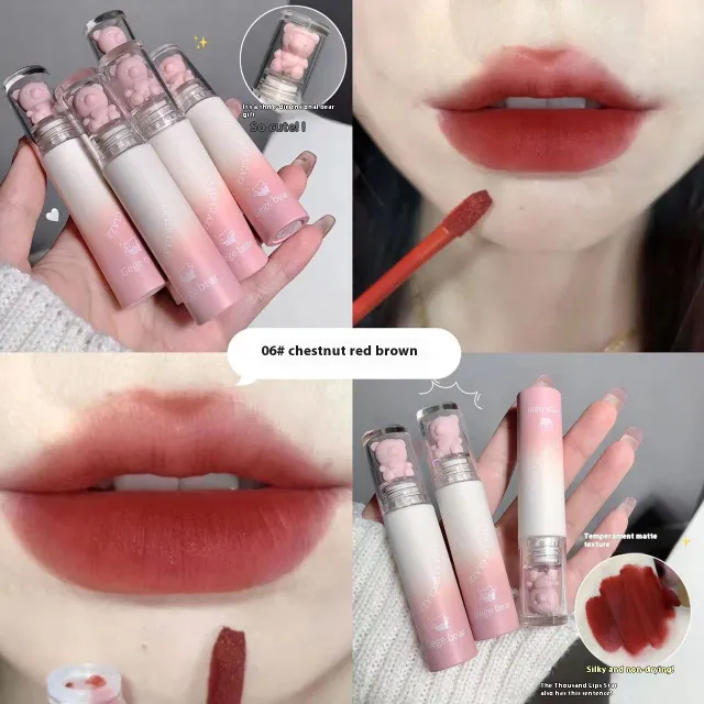 Cotton Lip Lacquer Matte Velvet Matte Moisturizing Lipstick 06 Chestnut Red Brown - Shop at LoveMi