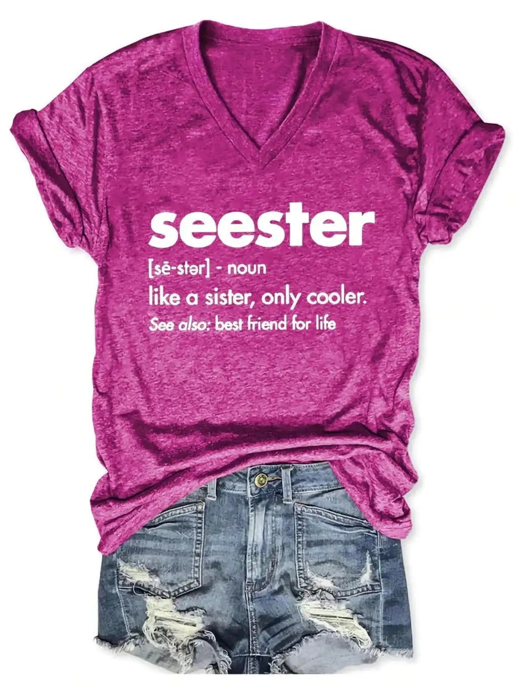 Seester Like A Sister V-Neck Shirt - Rose Red