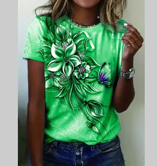 Pattern Round Neck T-shirt Leisure Short Sleeve - C306-S