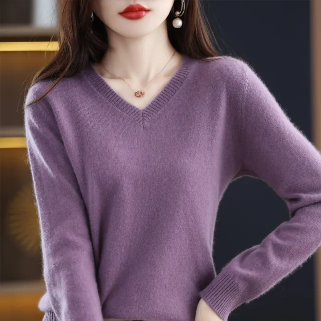 Women's Knitted Bottoming Shirt Versatile Cashmere Sweater Loose Outer Wear Purple - Shop at LoveMi