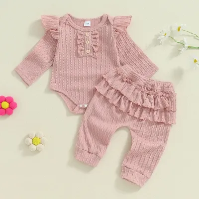 Baby Girl Child Flying Sleeve Spring And Autumn Cute Two-piece Suit