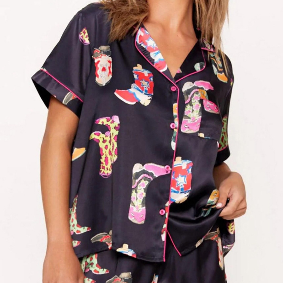 Women's European And American Personalized Design Satin Printed Casual Suit