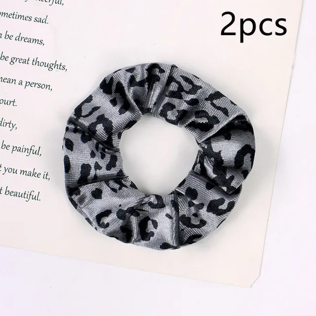 Leopard Flannel Large Intestine Hair Tie Grey 2Pcs - Shop at LoveMi