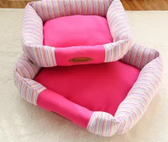 Small Square Nest Teddy Bichon Pet Kennel Dog Mat Four Seasons Universal Warm Nest - Color Stripes Pink - View 1