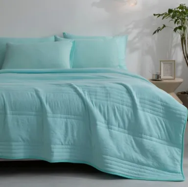 Washed Cotton Summer Quilt Solid Color Edge Fabric Green - Shop at LoveMi