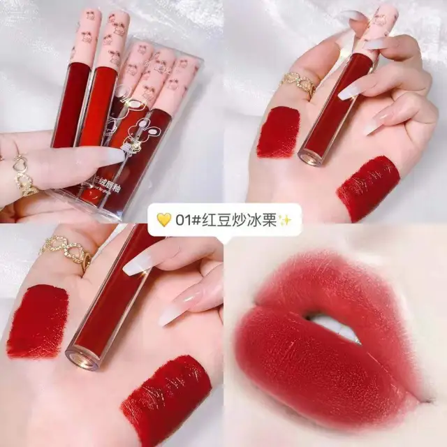 Mirror Water Light Lipstick Not Easy To Fade Matte Lip Gloss 01 Red Bean Fried Chestnut - Shop at LoveMi