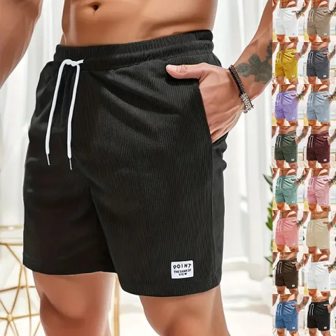 Lace-up Drawstring Shorts Summer Corduroy Sports Short Pants Mens