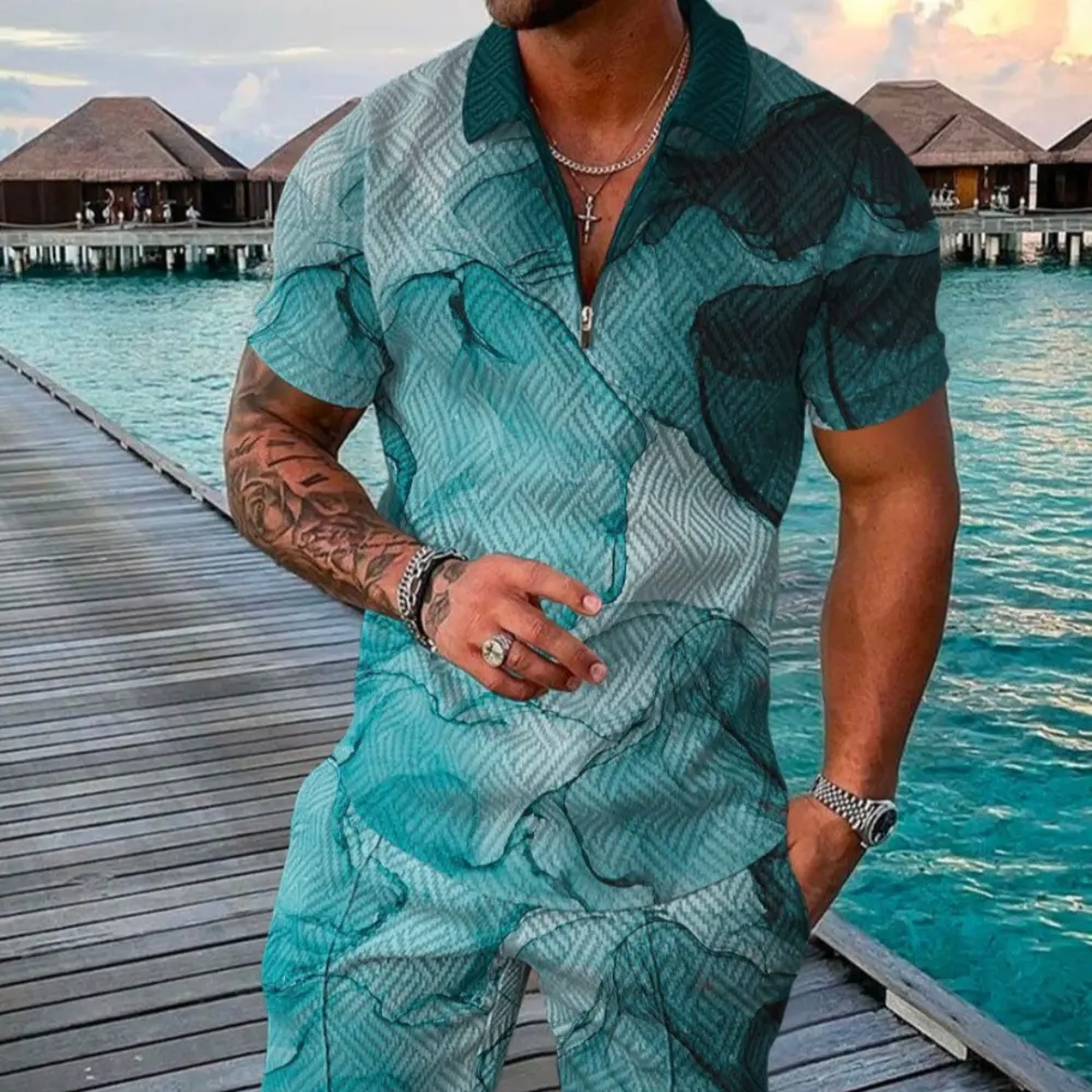 Polo Shirt Suit Men's Casual 3D Printed Shorts