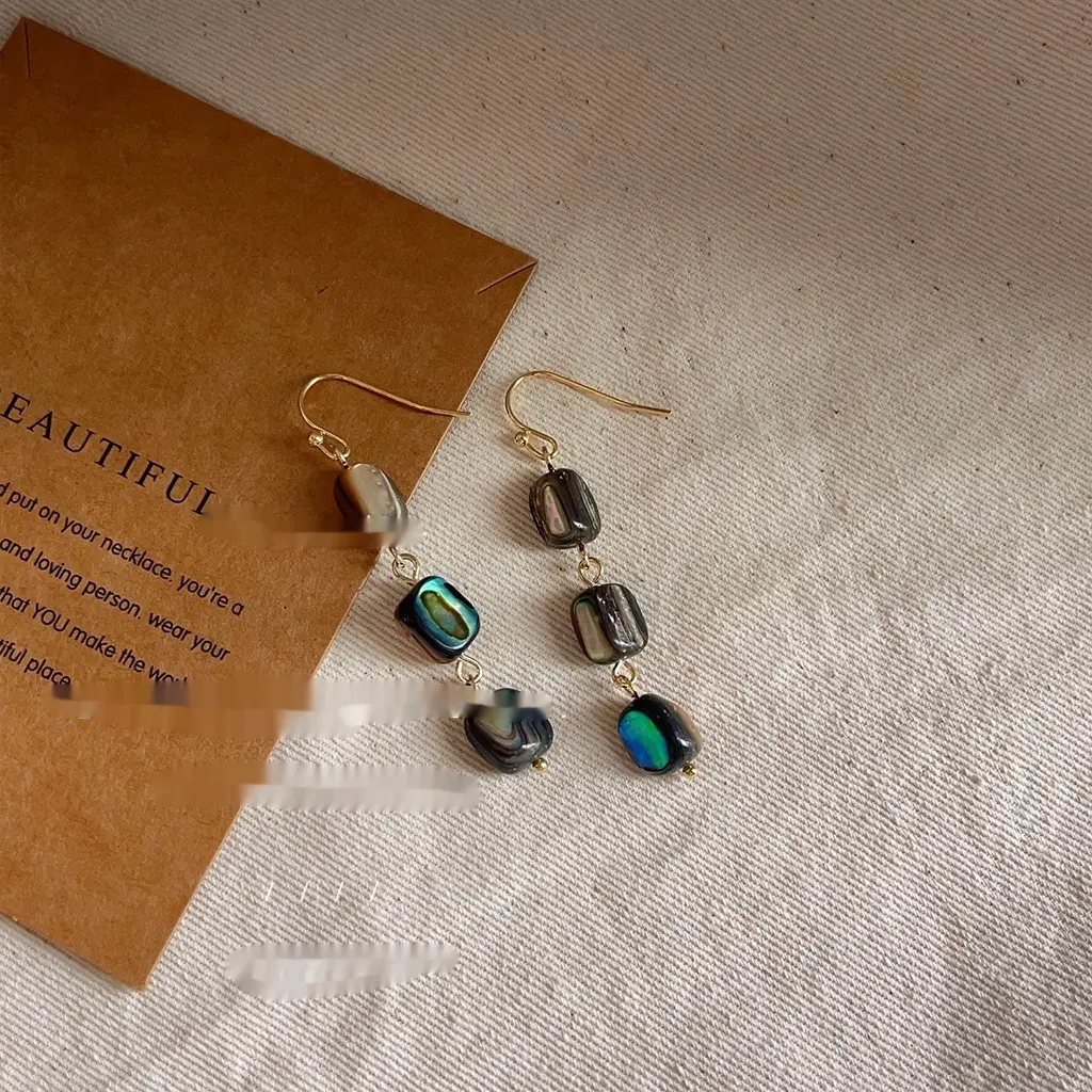Abalone Shell Design Long Tassel Shaped Earrings