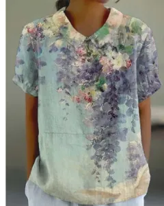 Ladies New Lapel Loose Casual Short-sleeved Top - S49Tk8D20240811C-L - View 1