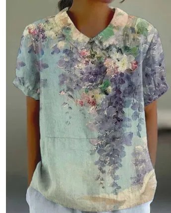Ladies New Lapel Loose Casual Short sleeved Top S49Tk8D20240811C L - Shop at LoveMi