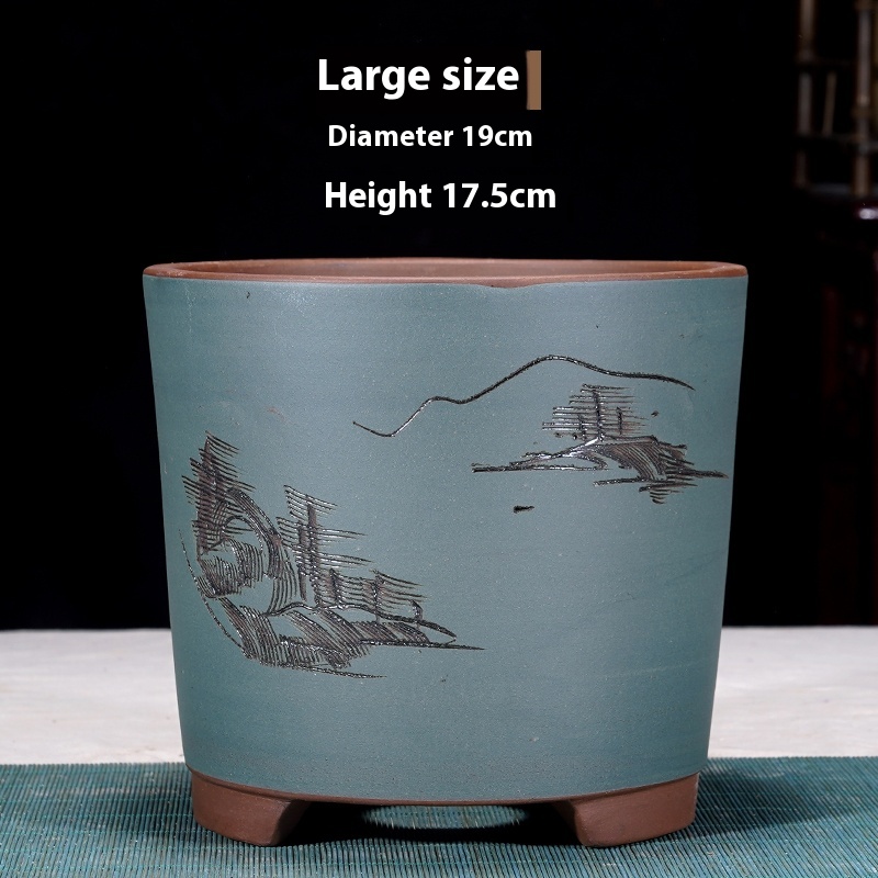 Blue engraved small bucket bas