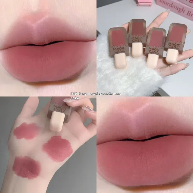 Ice Cream Lip Lacquer Matte Fog Velvet Lasting 01 Gray Powder Cardamom Cake - Shop at LoveMi
