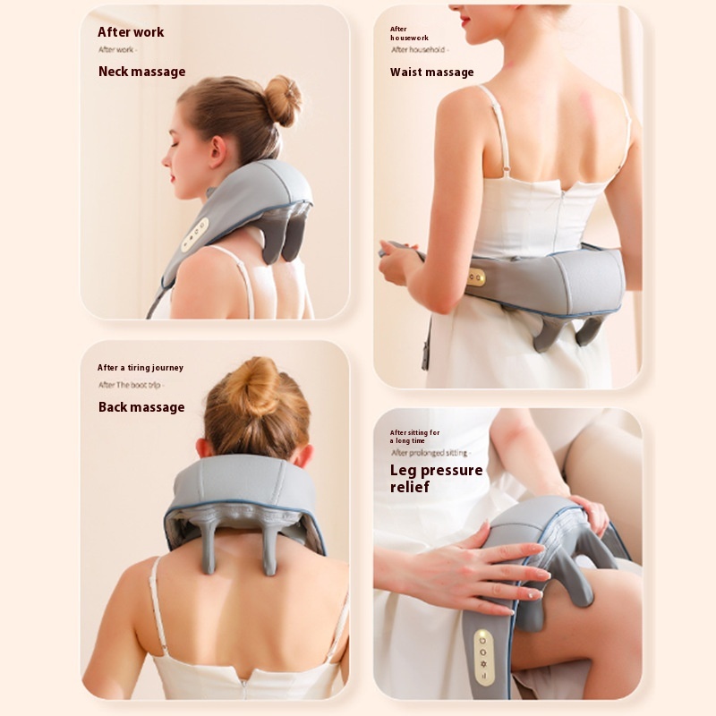 Dredge Neck Massager with Hot Compress. Product information: Power type: AC, Color: Milky White, dark gray, white and brown, pure black, Gear: 4th gear, Specifications: English packaging, Functions: wireless remote control, timing, infrared physiotherapy,