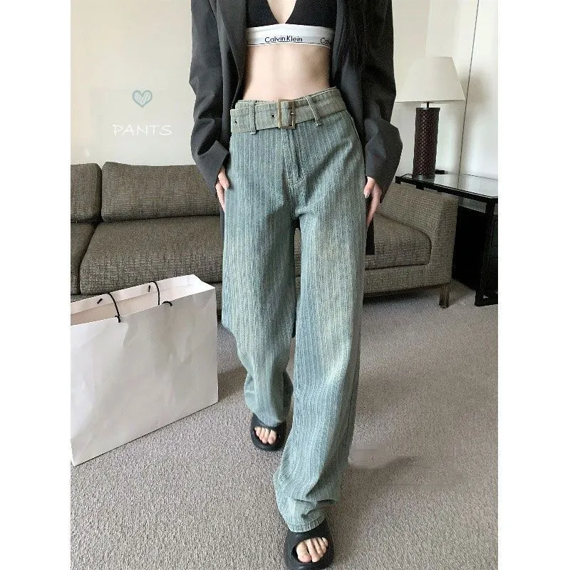 Women's Fashion Straight Wide-leg Pants - Blue