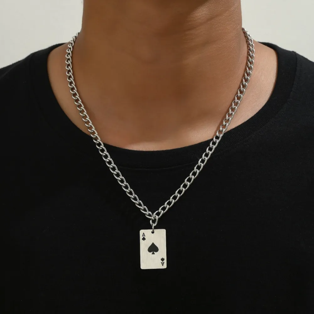 Creative Stainless Steel Poker Black Peach A Necklace For Men