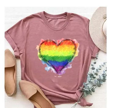 Heart shaped Pattern Round Neck Short Sleeve T shirt Dusty Pink - Shop at LoveMi