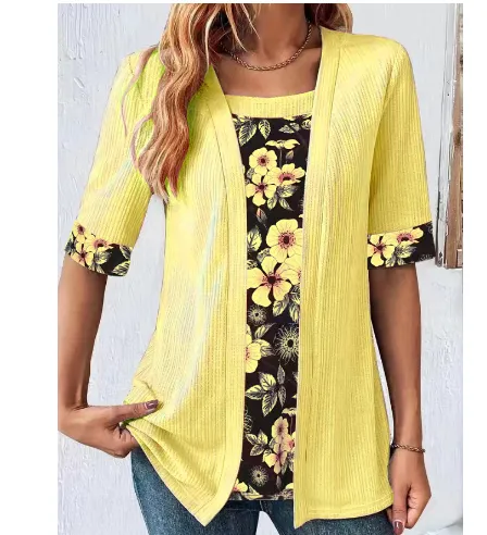 Women's Hollow out Sleeves Cotton And Linen Buckle free Cardigan Coat Yellow - Shop at LoveMi