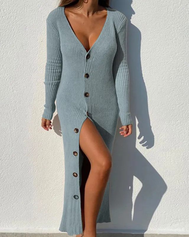 Women's Slim Fit Long Sweater Coat Sky Blue - Shop at LoveMi