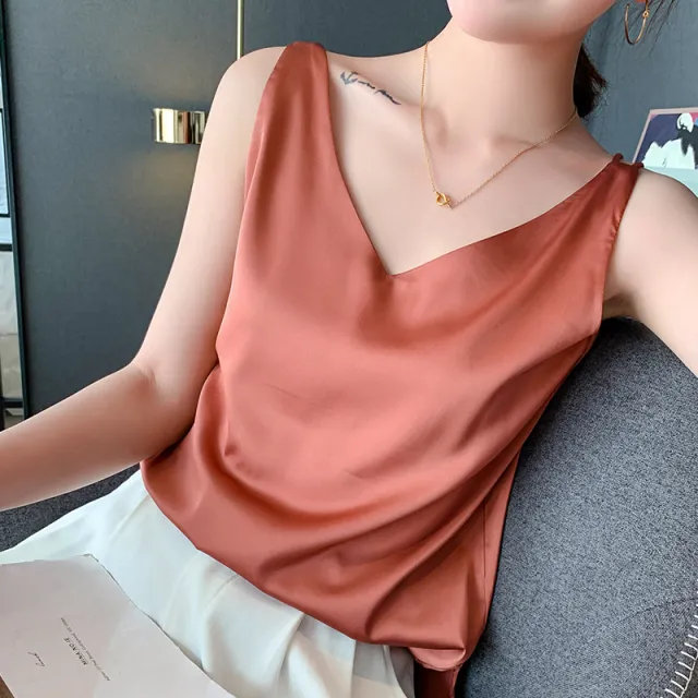 Summer Simulation Silk Camisole Women'S Inner Suit V Neck Red - Shop at LoveMi