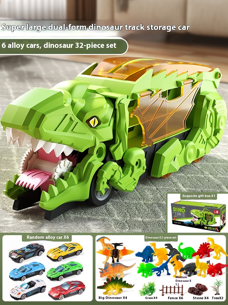 Green With 6 Cars 32 Dinosaurs