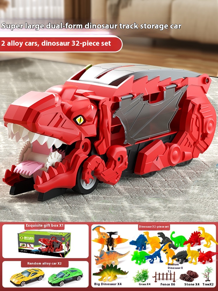 Red With 2 Cars 32 Dinosaurs