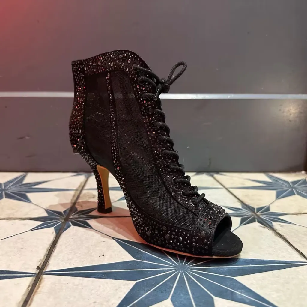 Rhinestone Latin Dance Shoes Adult Women's Mid-high Heel - Indoor Wool Bottom-41-7.5Cm