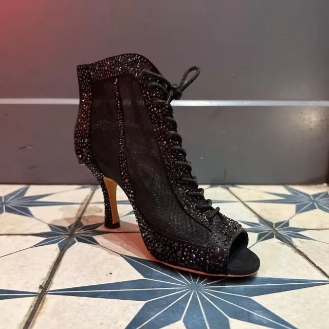 Rhinestone Latin Dance Shoes Adult Women's Mid high Heel Indoor Wool Bottom 41 7.5Cm - Shop at LoveMi