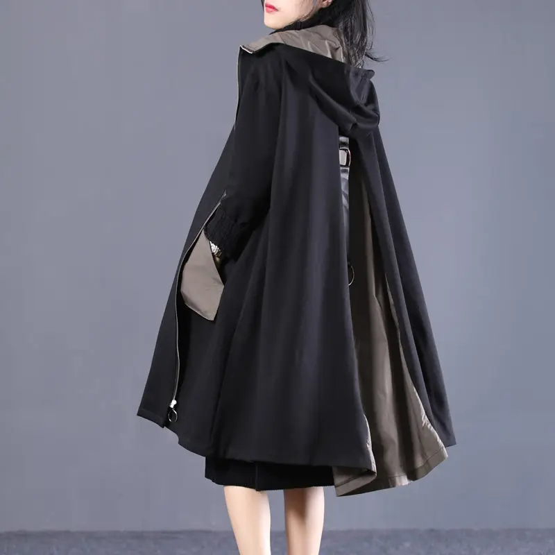 Women's Leisure Artistic Hooded Color Matching Stitching Coat