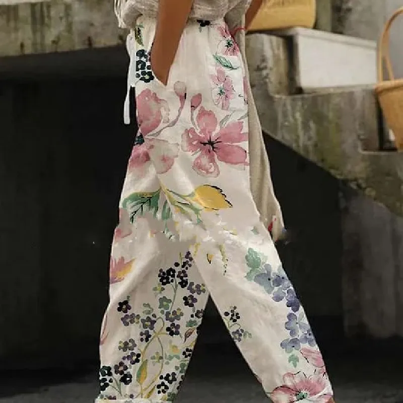 Women's All-match Elastic Waist Slimming Digital Printed Trousers