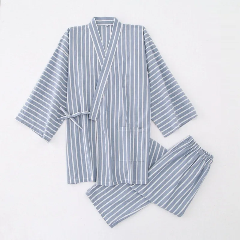 Cotton Washed Pajamas Suit Thin Striped Men's and Women's
