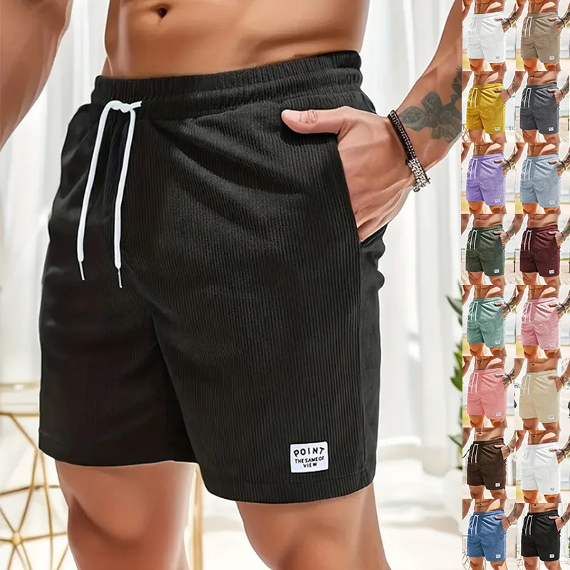 Lace-up Drawstring Shorts Summer Corduroy Sports Short Pants Mens